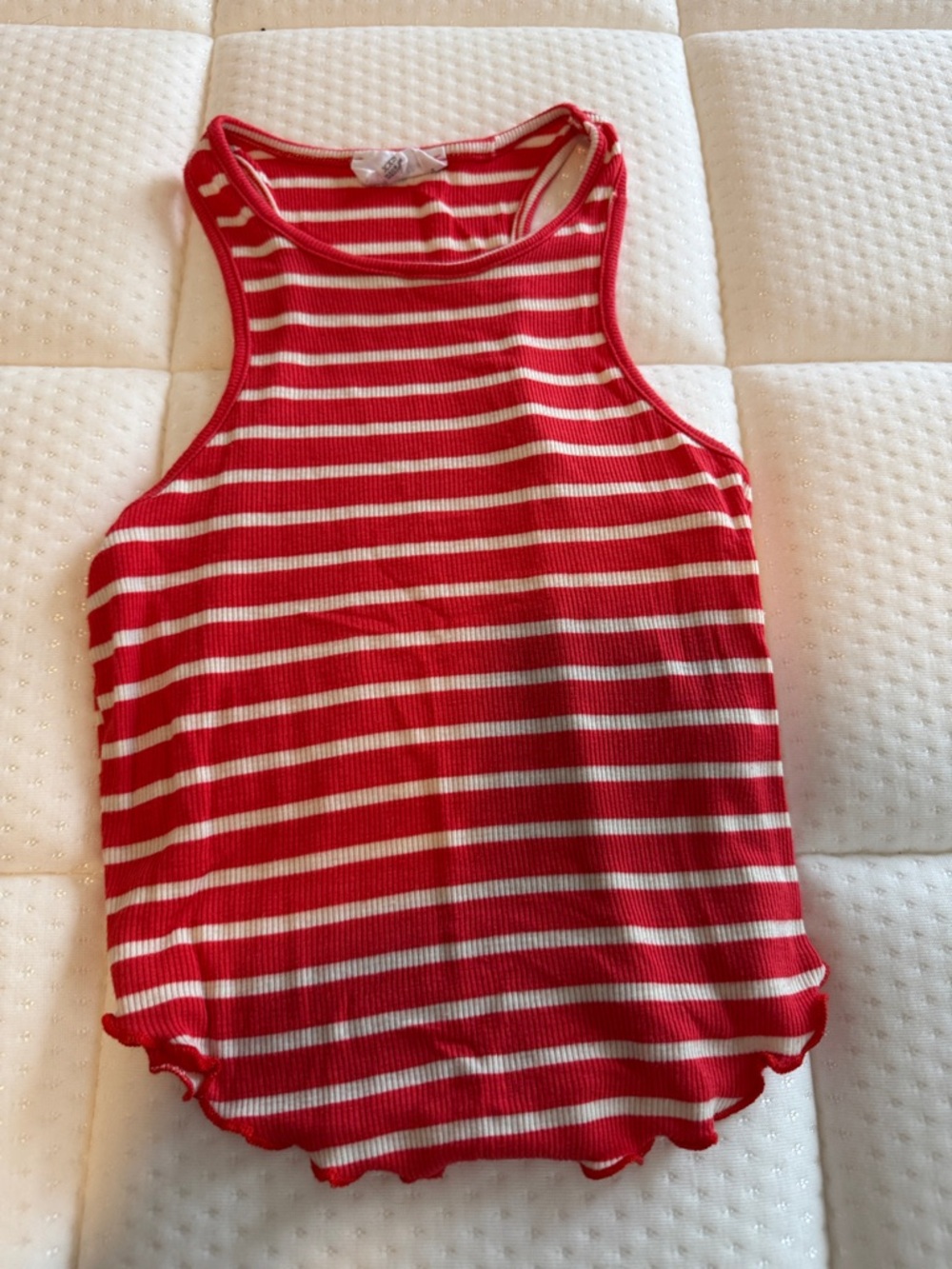 Red & White Striped Ribbed Tank Top